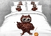 3D Coffee Bean Owl Printed Cotton 4-Piece White Bedding Sets/Duvet Covers