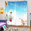 Cute Santa and Warm Village Printing Christmas Theme 3D Curtain