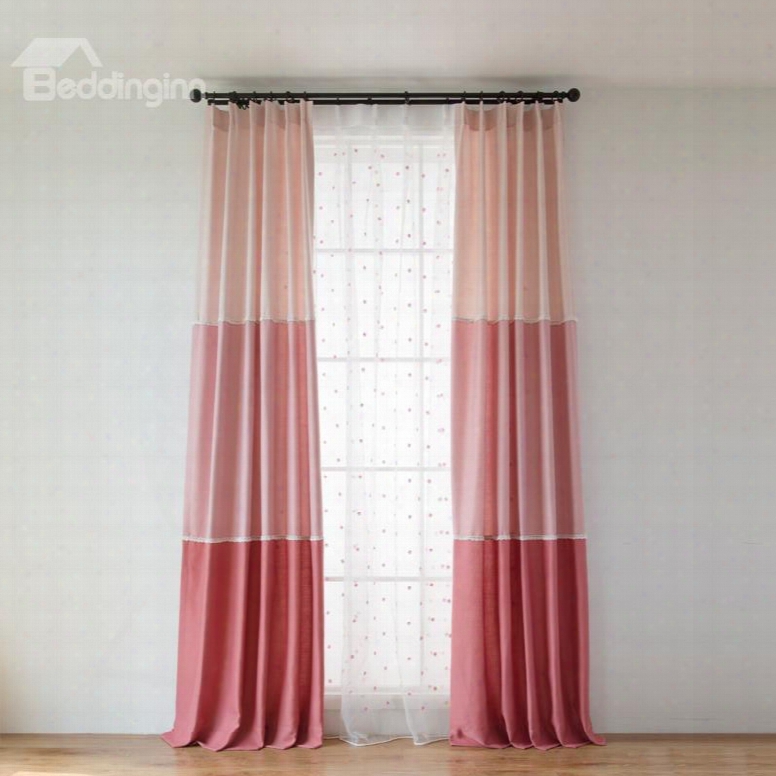 Princess Style Pink Three Colors Cloth Splicing Custom Curtain