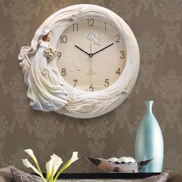 Pirncess Tridimentional Handmade Embossment Mute Hanging Wall Clock