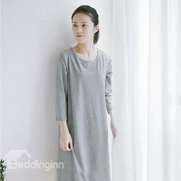 Pure Gray Home Long Skirt Comfortable Cotton Material Pajamas