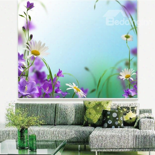 Purple Flower And White Daisy Printing 3d Roller Shades