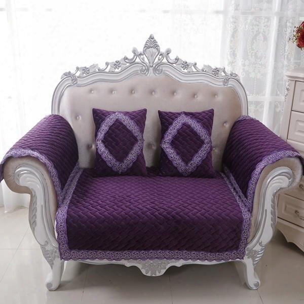 Purple Plush Thicken Heating Quilting Cushion Slip Resistant Sofa Covers
