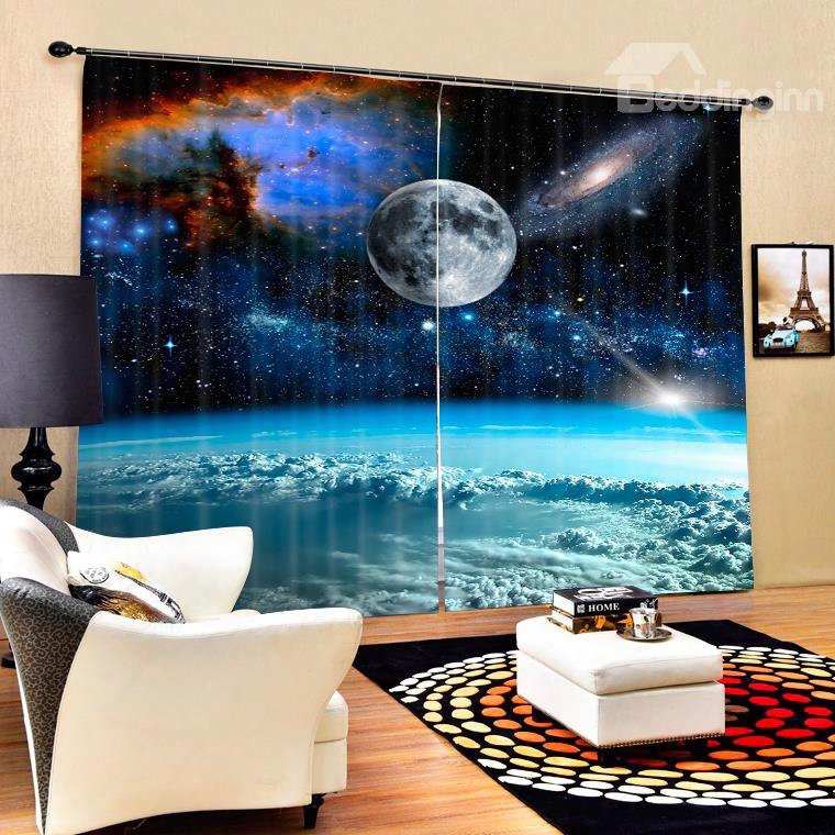 Realistic Planet Surface Space Image Printed 2 Panels Decorative Custom 3d Curtain