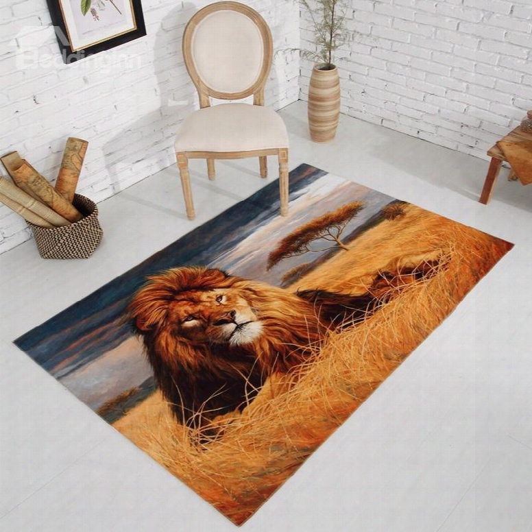 Rectangle Vivid Lion Pattern Antiskid Washable Home Decorative Area Rug