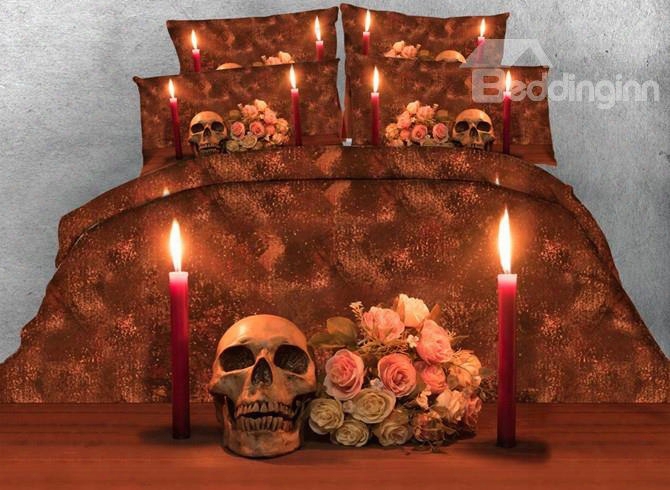 Red Candle And Skull Print 5-piece Comforter Sets