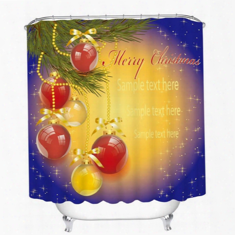 Red Christmas Ball Decor Printing Bathroom 3d Shower Curtain