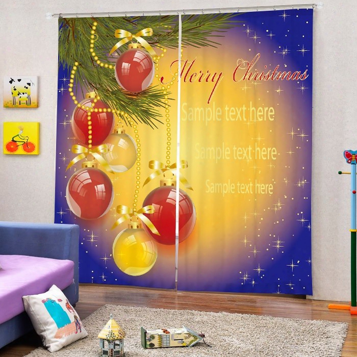 Red Christmas Ball Decor Printing Christmas Theme 3d Curtin