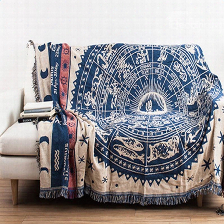 Retro Style Rectangle Cotton Creative Ancient Print Washable Decorative Sofa Towel