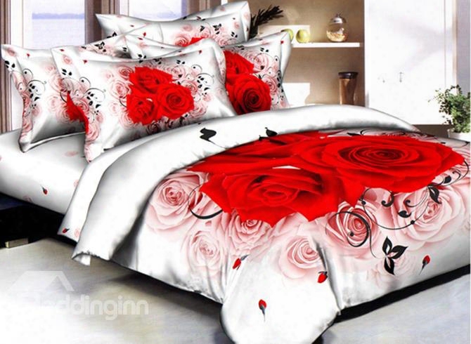 Romantic White And Red Rose Printed 2-piece Pillow Cases