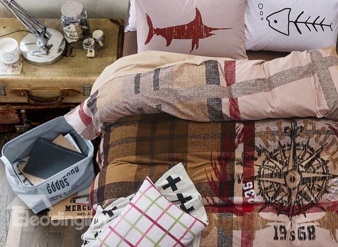 Rural Mariner's Compass Print 4-piece Cotton Duvet Cover  Sets