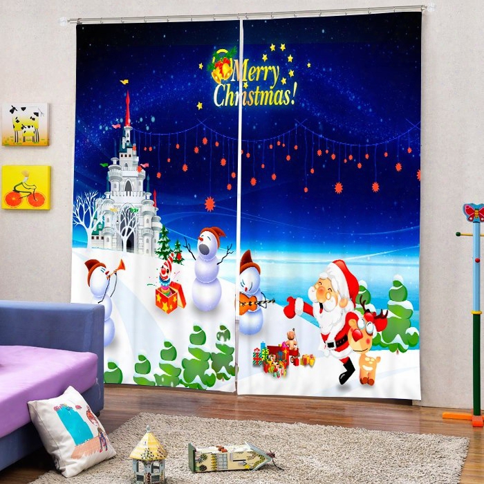 Santa And Snowmen Having A Party Printing Christmas Theme 3d Curtain