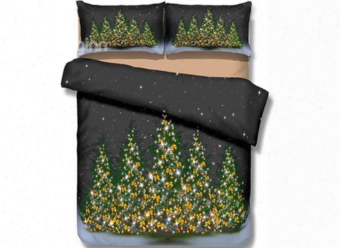 Shining Christmas Tree Print 4-piece Polyester Duvet Cover Sets