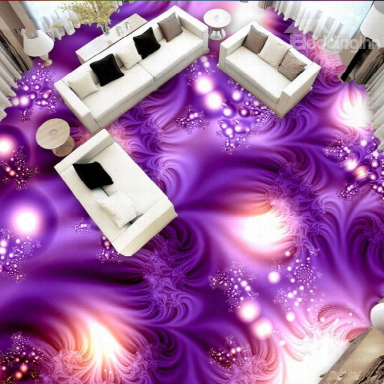 Shining Purple Flowers Pattern Waterproof Splicing 3 D Floor Murals