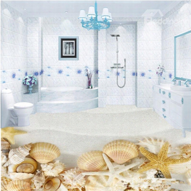 Simple Style Seashells And Starfishes Beach Scenery Pattern Waterproof Splicing 3d Floor Murals