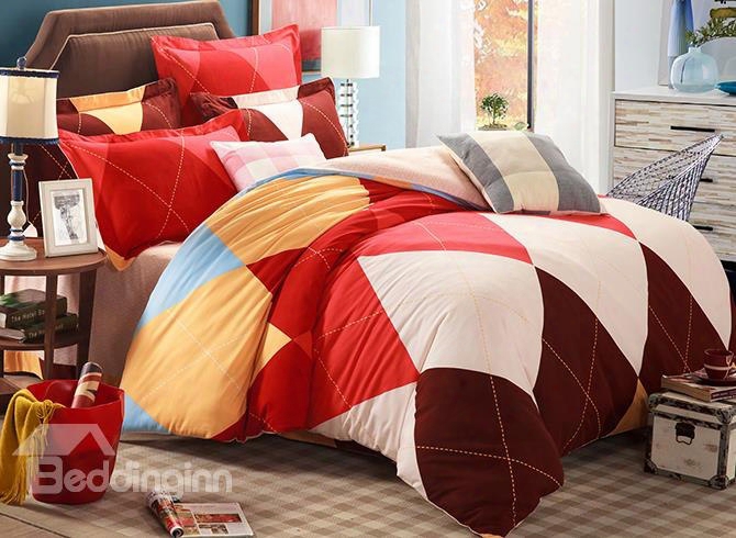Skincare 100% Cotton Colorful Plaid 4-piece Duvet Cover Sets