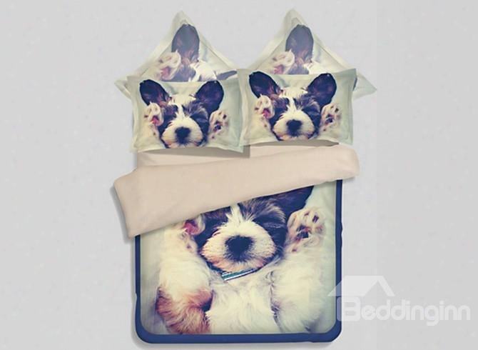 Sleeppy Pup 3d Printed 4-piece Polyester Duvet Cover Sets