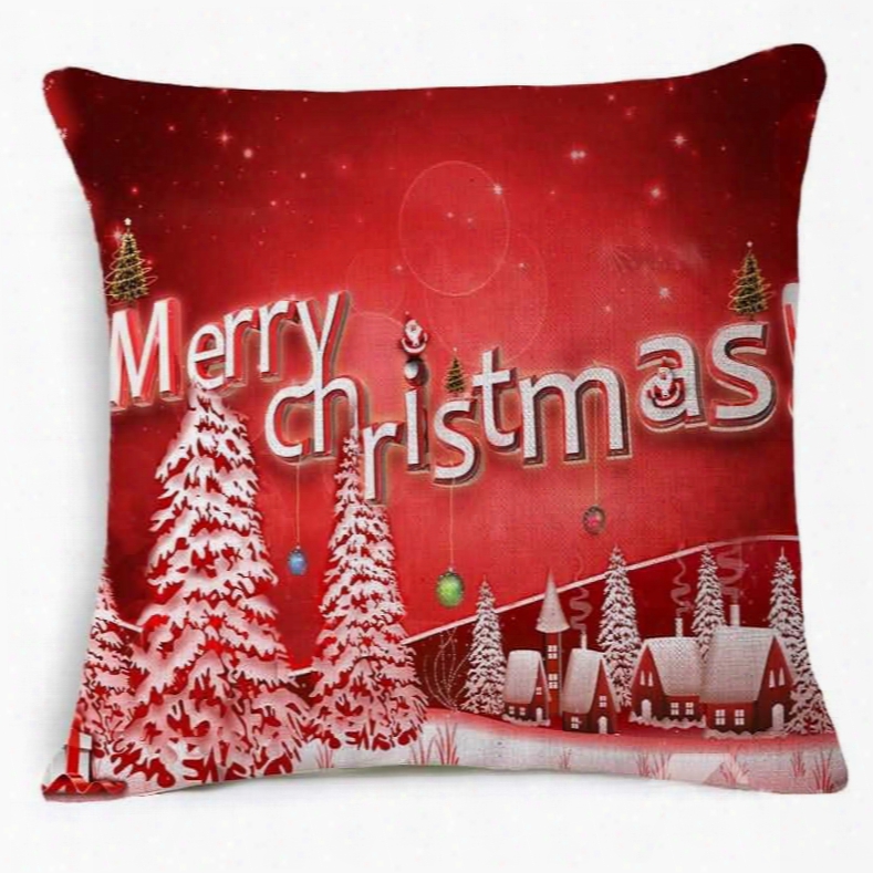 Snowy Village And Merry Christmas Decorative Red Wind Pillow