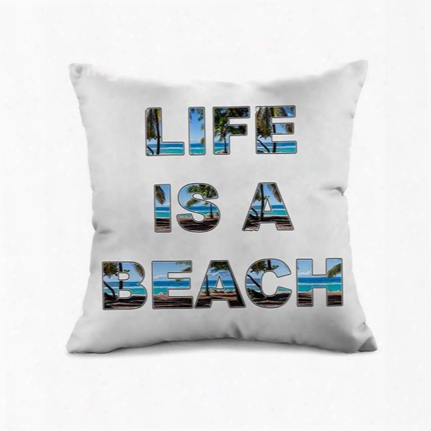 Special Letter Design Beach Scenery Print Throw Pillow Case