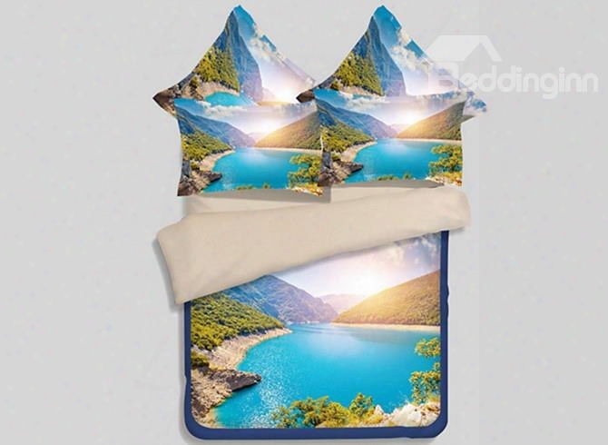 Spectacular Mountain Scenery Print 4-piece Polyester Duvet Cover Sets