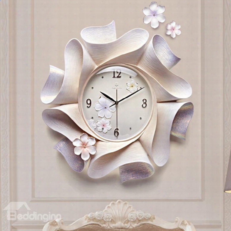 Splendid Resin Three-dimensional Handmade Embossment Flower Mute Wall Clock