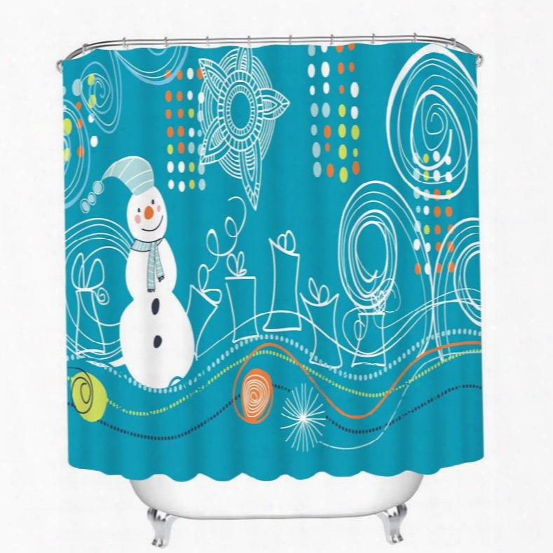 Stick Figures Snowman Andd Gifts Printing Christmas Theme 3d Shower Curtain