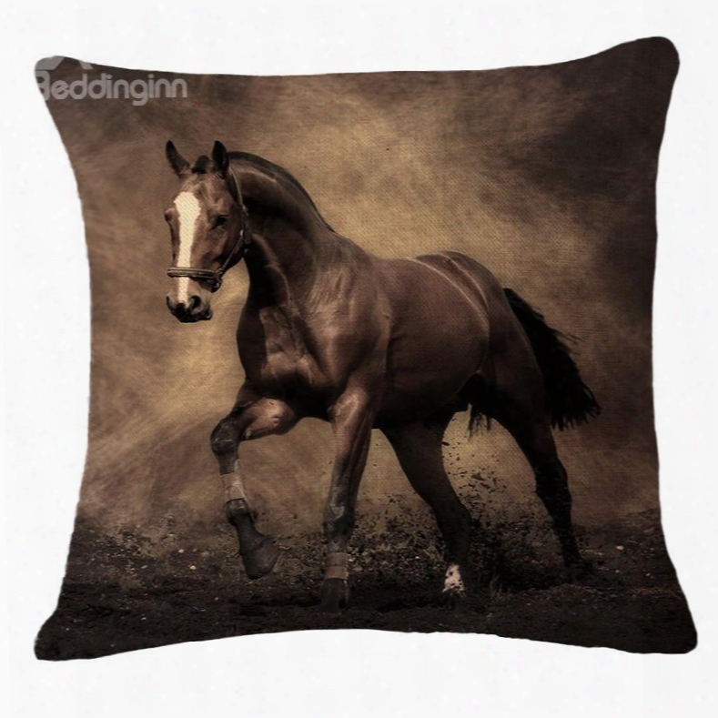 Stunning 3d Brown Horse Print Throw Pillow