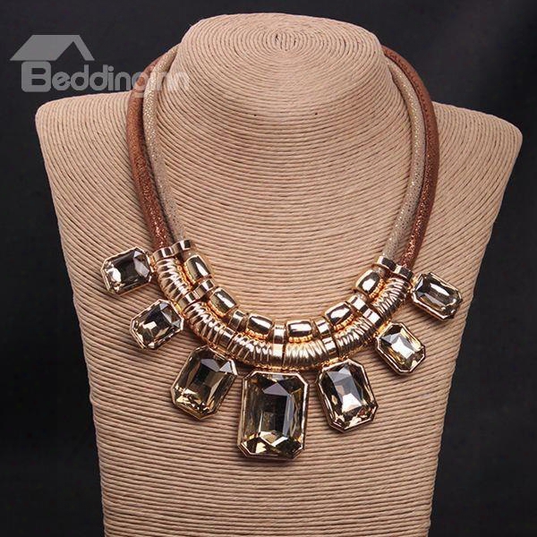 Stunning Square Natural Stone Double Layers Statemebt Necklace