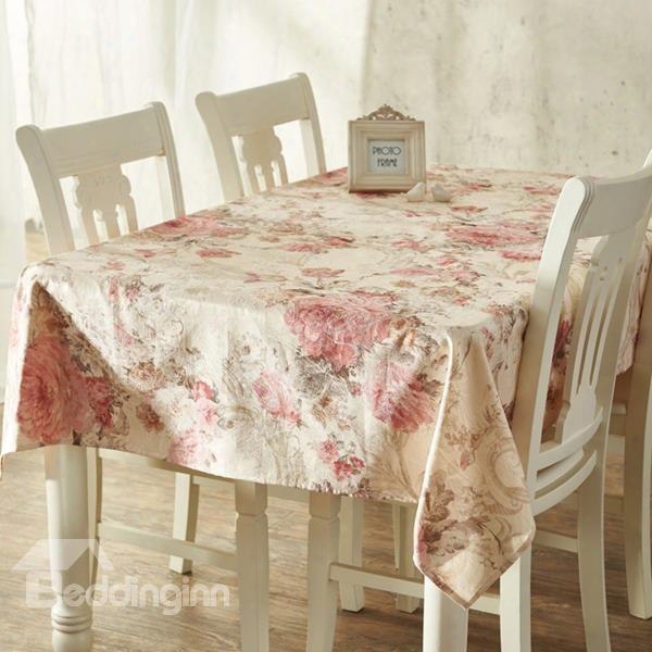 Stylish Rectangle Cotton European Styel Flower Prints Dining Room Tablecloth