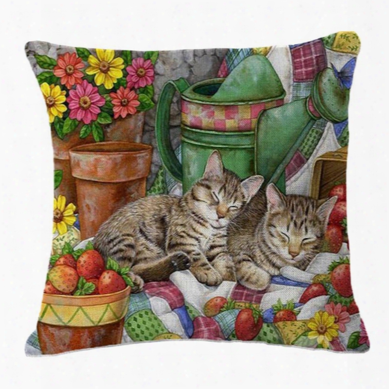 Super Cute Brother Kittens Asleep Print Throw Pillow