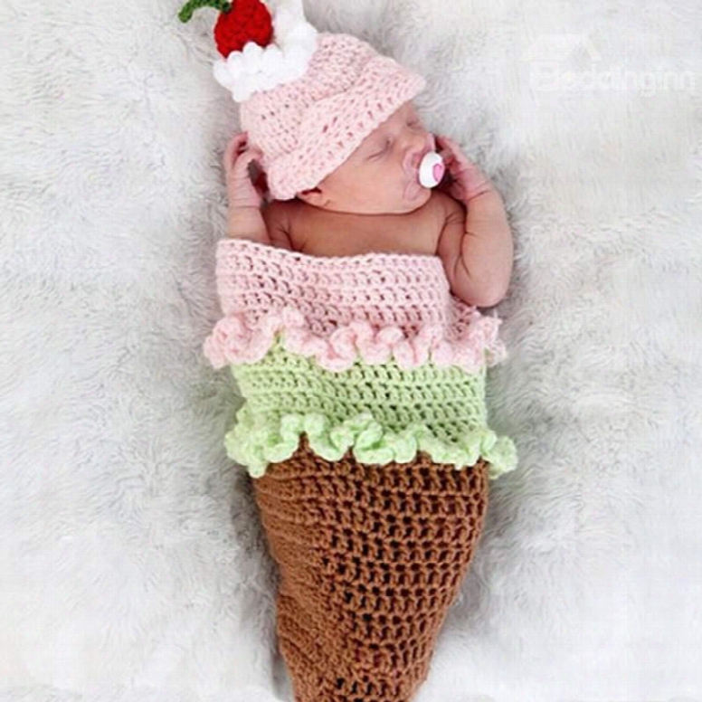 Super Cute Pink Cake Design Knit Baby Cloth Photo Prop
