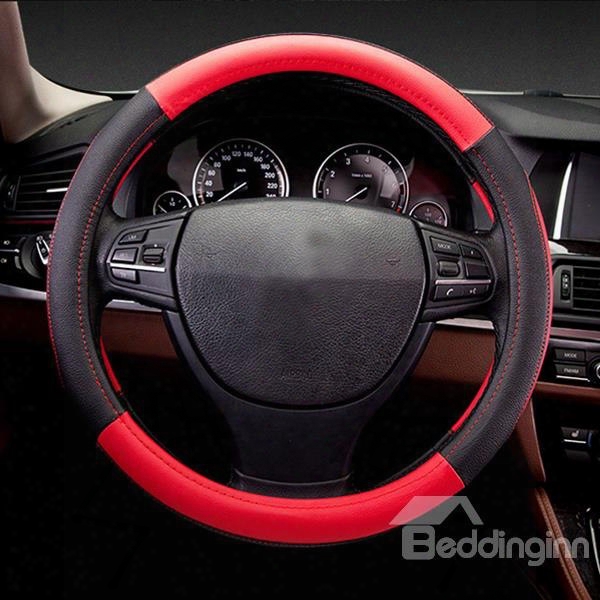 Super Fantastic Contrast Color Bright Sport Leather Medium Car Steering Wheel Cover