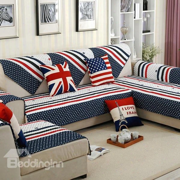 Super Soft Plush British Style Three Color Strips Print Cotton Cushion Sofa Covers