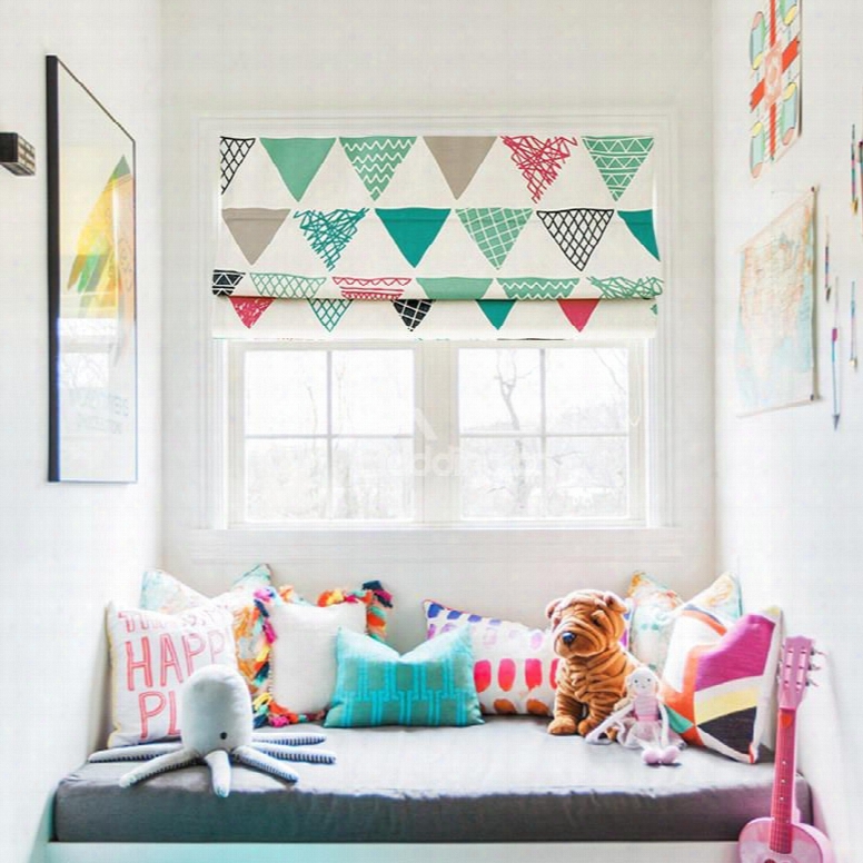 Sweet Colorful Geometric Printing Linen Romn Shades