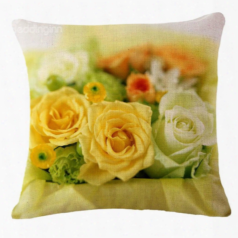 Sweet Yellow Rose Print Square Throw Pillow