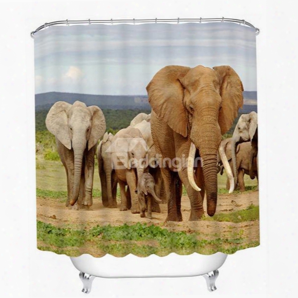 The Elephants Walking At Savannah Printing 3d Shower Curtain