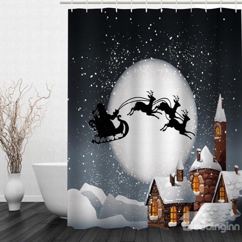 The Shadow Of Flying Santa Printing Christmas Theme Bathroom 3d Shower Curtain