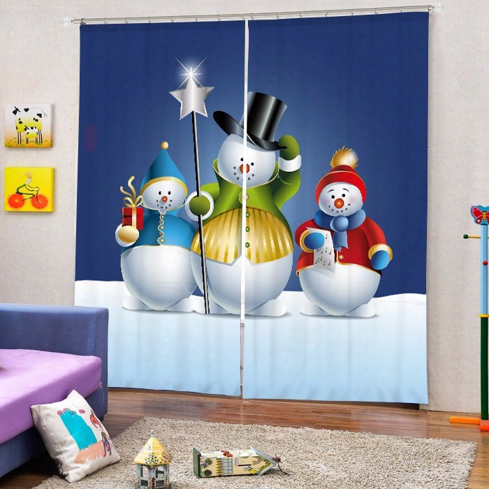 Three Lovely Snowmen Printing Christmas Theme 3d Curtain