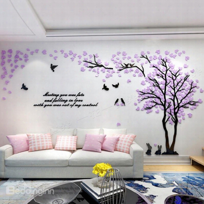 Trees And Birds Pattern Acrylic Eco-friendly Waterproof Self-adhesive 3d Wall Stickers