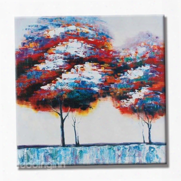 Two Natural Colorful Trees Pattern Canvas Stretched None Framed Oil Painting