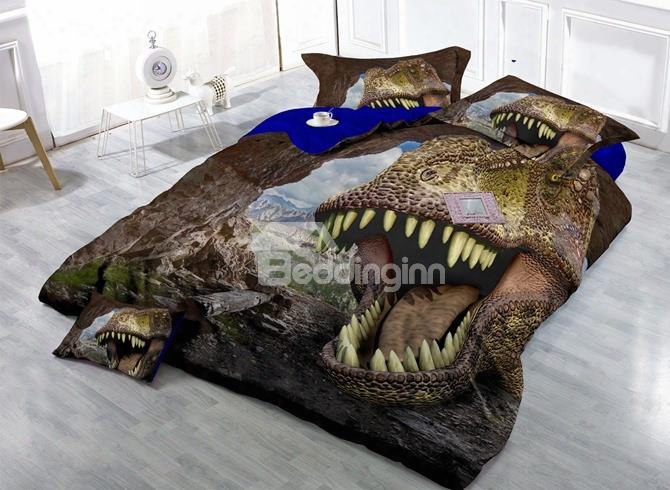 Unique Imperial Print Dinosaur Print Satin Drill 4-piece Duvet Cover Sets