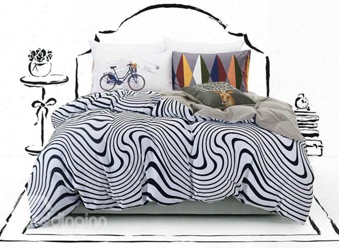 Unique Zebra Stripe Print 4-piece Cotton Duvet Cover Sets
