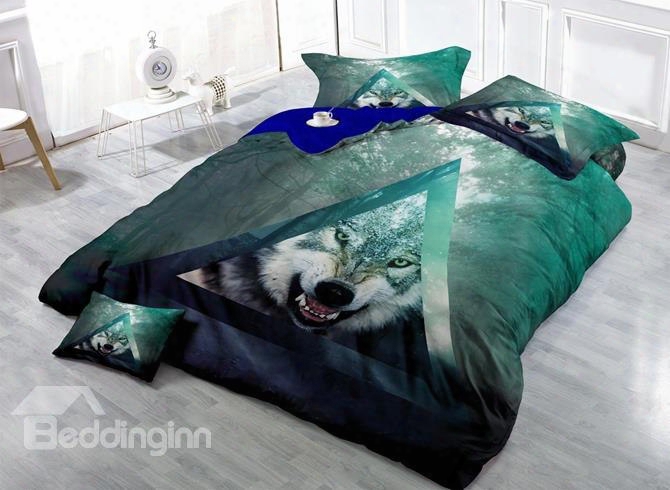 Vigorous 3d Wolf Print Satin Drill 4-piece Duvet Cover Sets