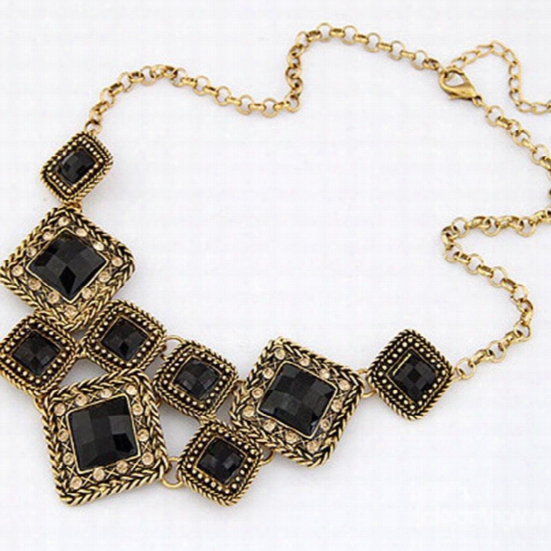 Vintage Multicolor Diamante Asymmetric Design Statement Necklace