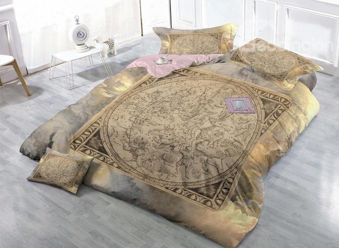 Vintage Style Painting Satin Drill 4-piece Duvet Screen Sets