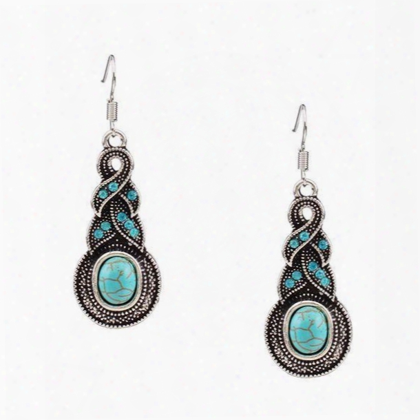 Vintage Turquoise Diamante Stone Pendant Earrings