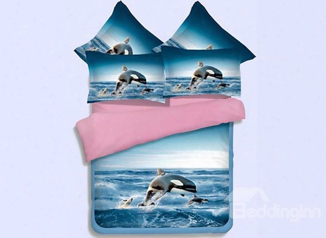 Vivid 3d Orca Printed 4-piece Polyester Duvet Cover Sets