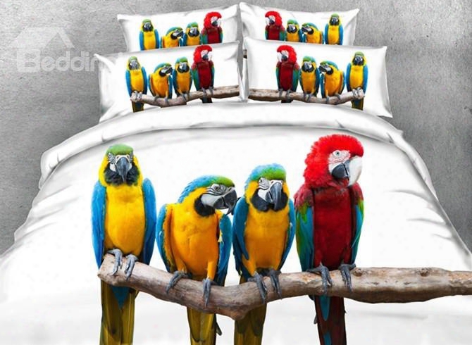 Vivid 3d Parrot Digital Printing 5-piece Comforter Sets