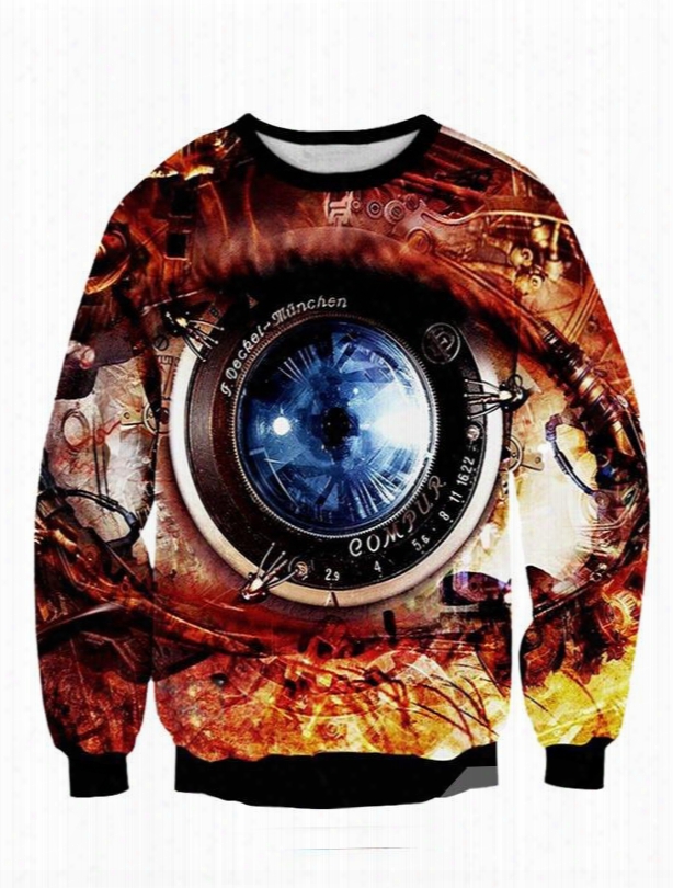 Vivid Long Sleeve Big Eye Pattern 3d Painted Zipper Hoodie