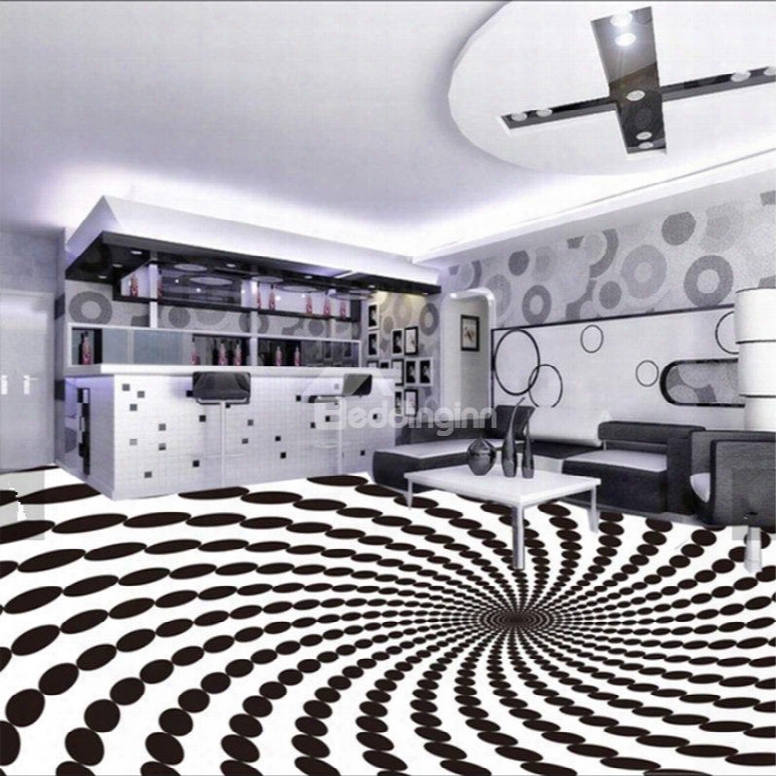 Vivid White And Black Spiral Design Antiskid And Waterproof 3d Floor Murals